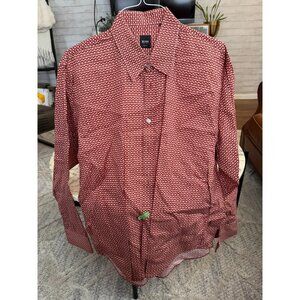 BOSS ALLOVER LOGO SLIM FIT STRETCH BURGUNDY-WHITE Shirt Mens Size XXL